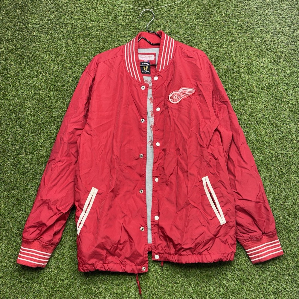 Mitchell & Ness Detroit Red Wings Varsity Jacket Mens 2XL Red Snap Hockey